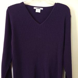 Long Sleeve Purple Cotton Ribbed V Neck Knit Top